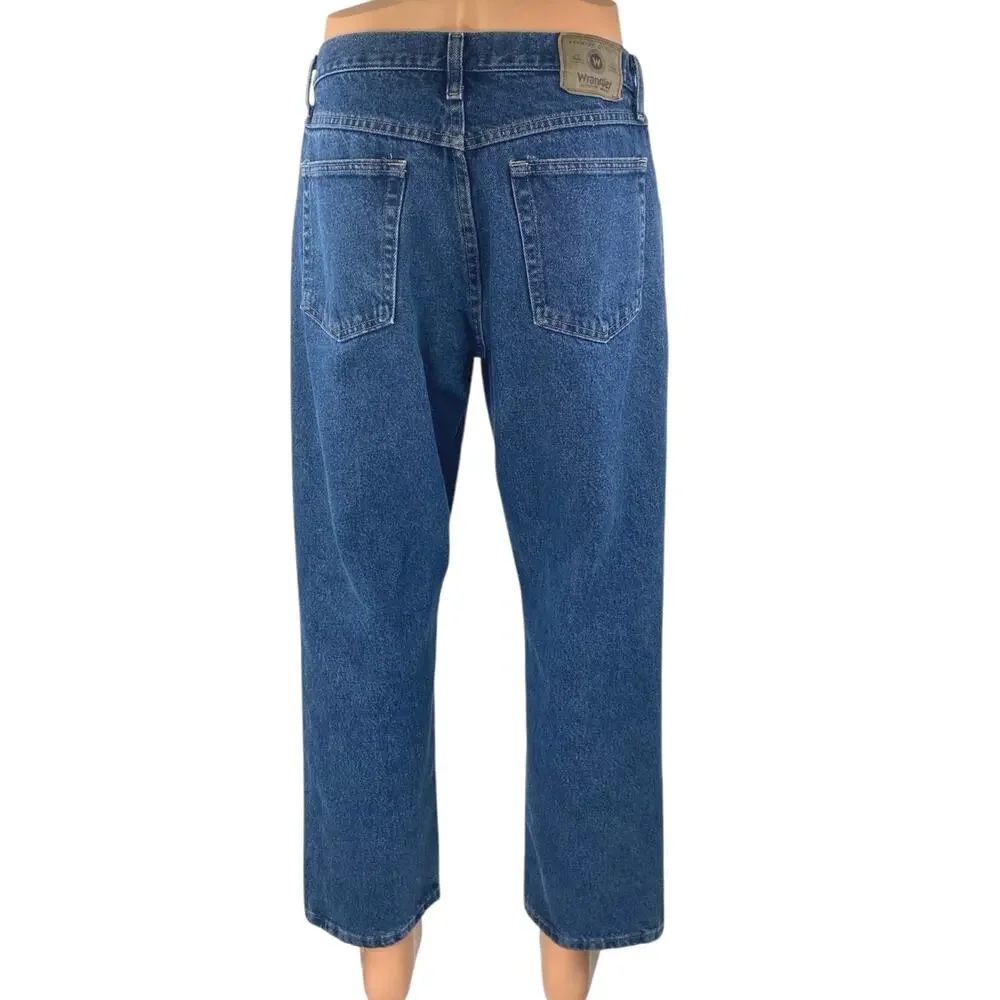Wrangler Men's Blue Straight Leg Relaxed Fit High Waist Denim Jeans Pants Sz 33